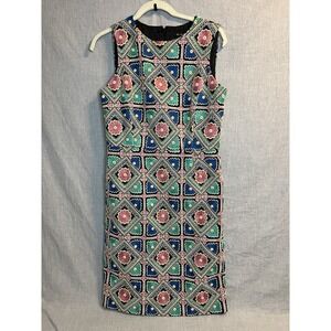 Brooks Brothers Embroidered Floral Colorful Sleeveless Dress Women's Size 6.